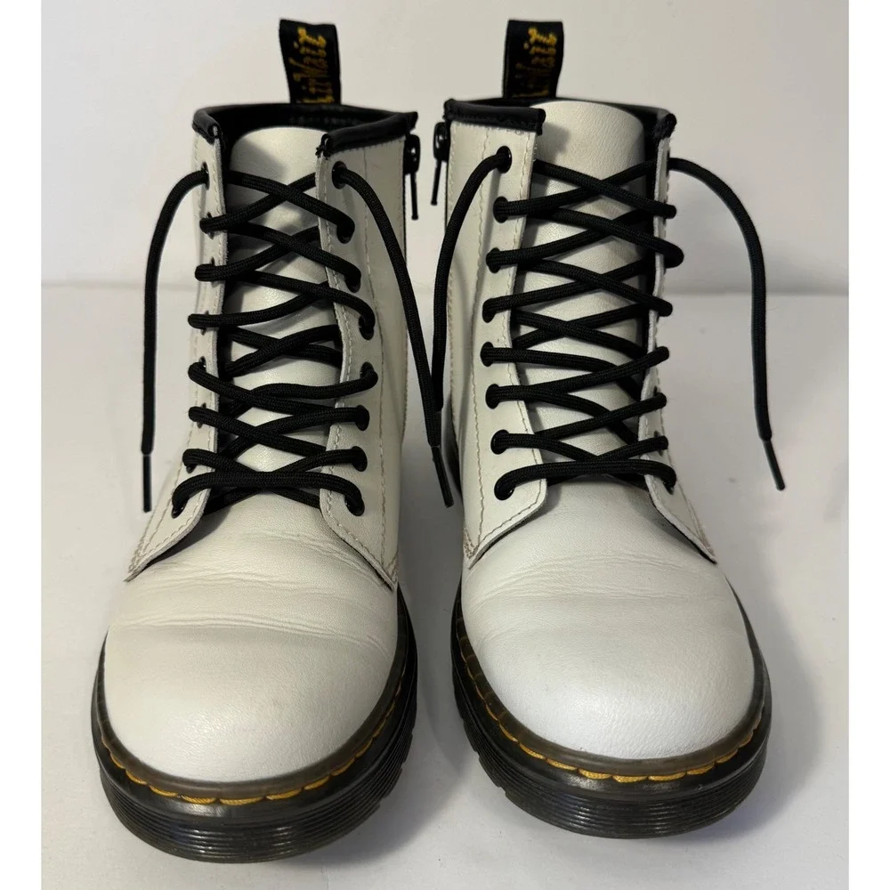 Dr. Martens Zavala J Boots‎ Kids Size 3 White Leather Combat Zip